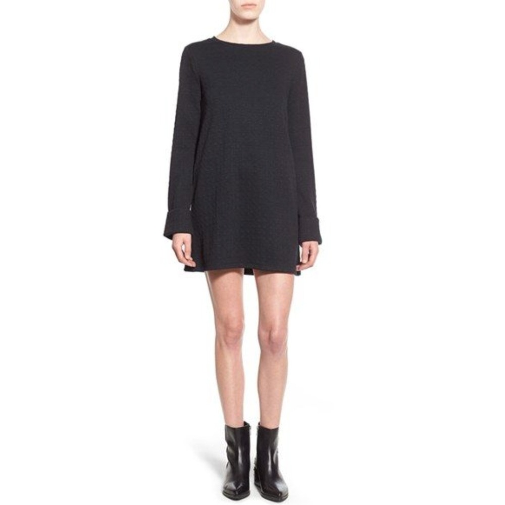 Leith Big Cuff Geo Textured Shift Dress Black Size Large EUC‎
